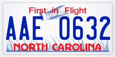 NC license plate AAE0632