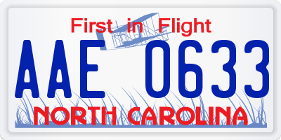 NC license plate AAE0633