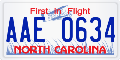 NC license plate AAE0634