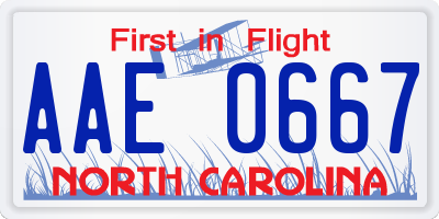 NC license plate AAE0667