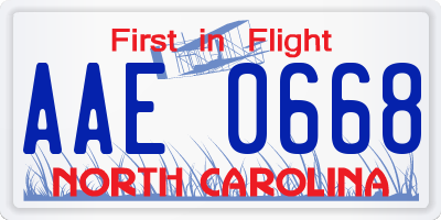NC license plate AAE0668