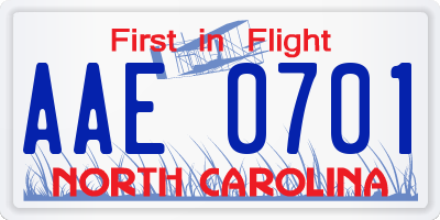 NC license plate AAE0701