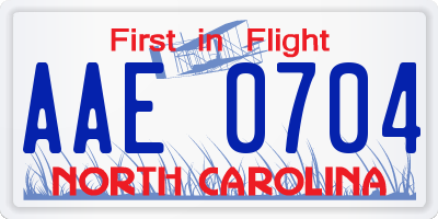NC license plate AAE0704