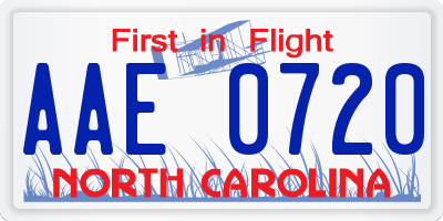 NC license plate AAE0720