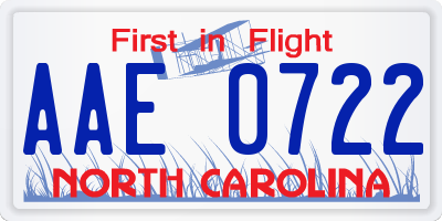 NC license plate AAE0722