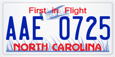 NC license plate AAE0725