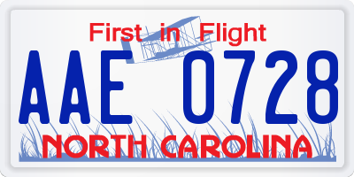 NC license plate AAE0728
