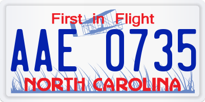 NC license plate AAE0735