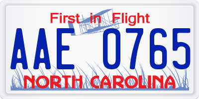 NC license plate AAE0765