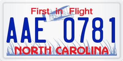 NC license plate AAE0781