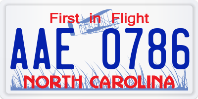 NC license plate AAE0786