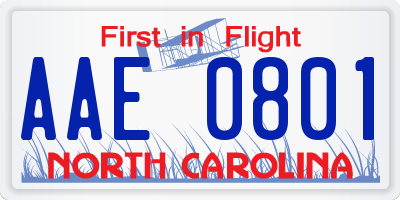 NC license plate AAE0801