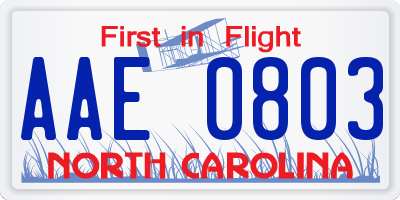 NC license plate AAE0803