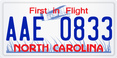 NC license plate AAE0833