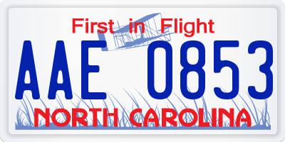 NC license plate AAE0853