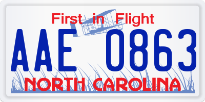 NC license plate AAE0863