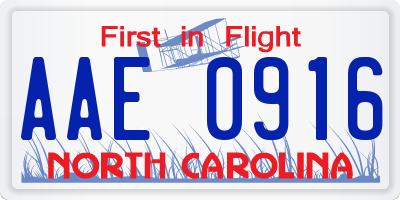 NC license plate AAE0916