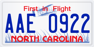 NC license plate AAE0922