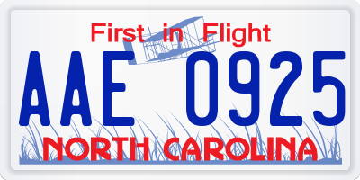 NC license plate AAE0925