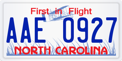 NC license plate AAE0927