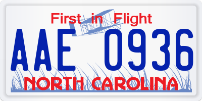 NC license plate AAE0936