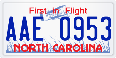 NC license plate AAE0953