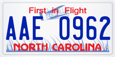 NC license plate AAE0962