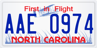 NC license plate AAE0974