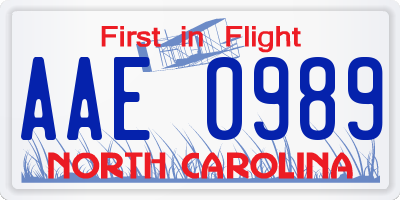 NC license plate AAE0989