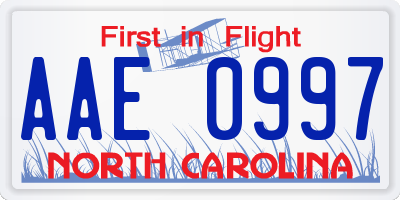 NC license plate AAE0997