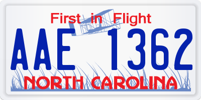 NC license plate AAE1362
