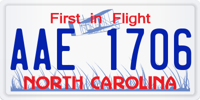 NC license plate AAE1706