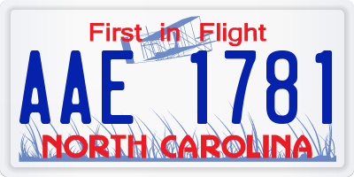 NC license plate AAE1781