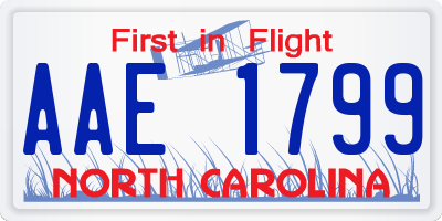 NC license plate AAE1799