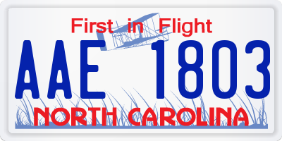 NC license plate AAE1803
