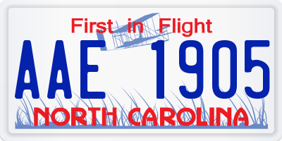 NC license plate AAE1905