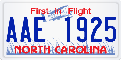 NC license plate AAE1925