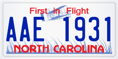 NC license plate AAE1931