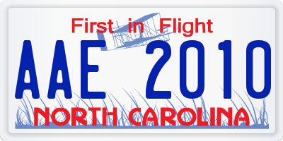 NC license plate AAE2010