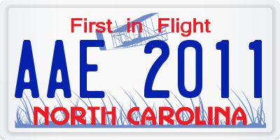 NC license plate AAE2011