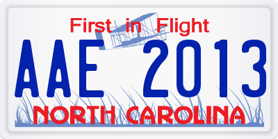 NC license plate AAE2013