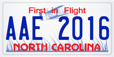 NC license plate AAE2016