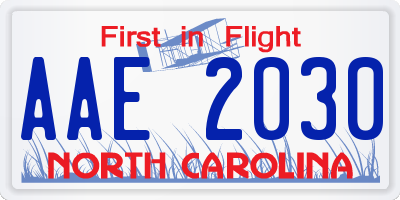 NC license plate AAE2030