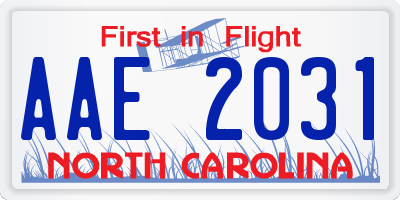 NC license plate AAE2031