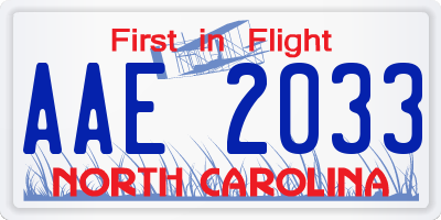 NC license plate AAE2033