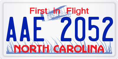 NC license plate AAE2052