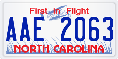 NC license plate AAE2063