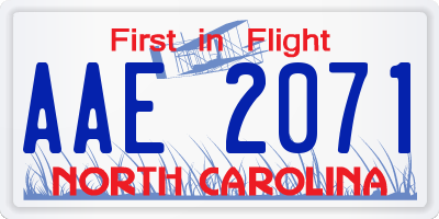 NC license plate AAE2071