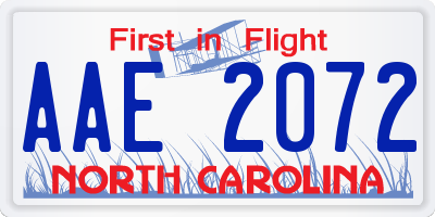 NC license plate AAE2072