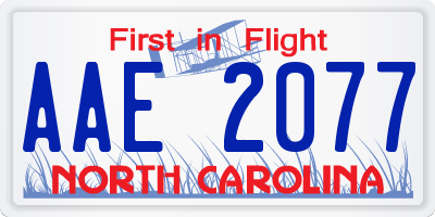 NC license plate AAE2077
